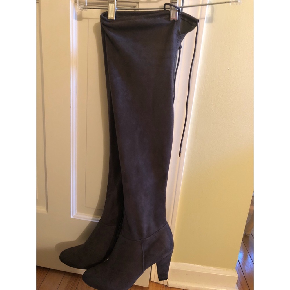 SEXY Thigh high dark grey suede heeled boots👢